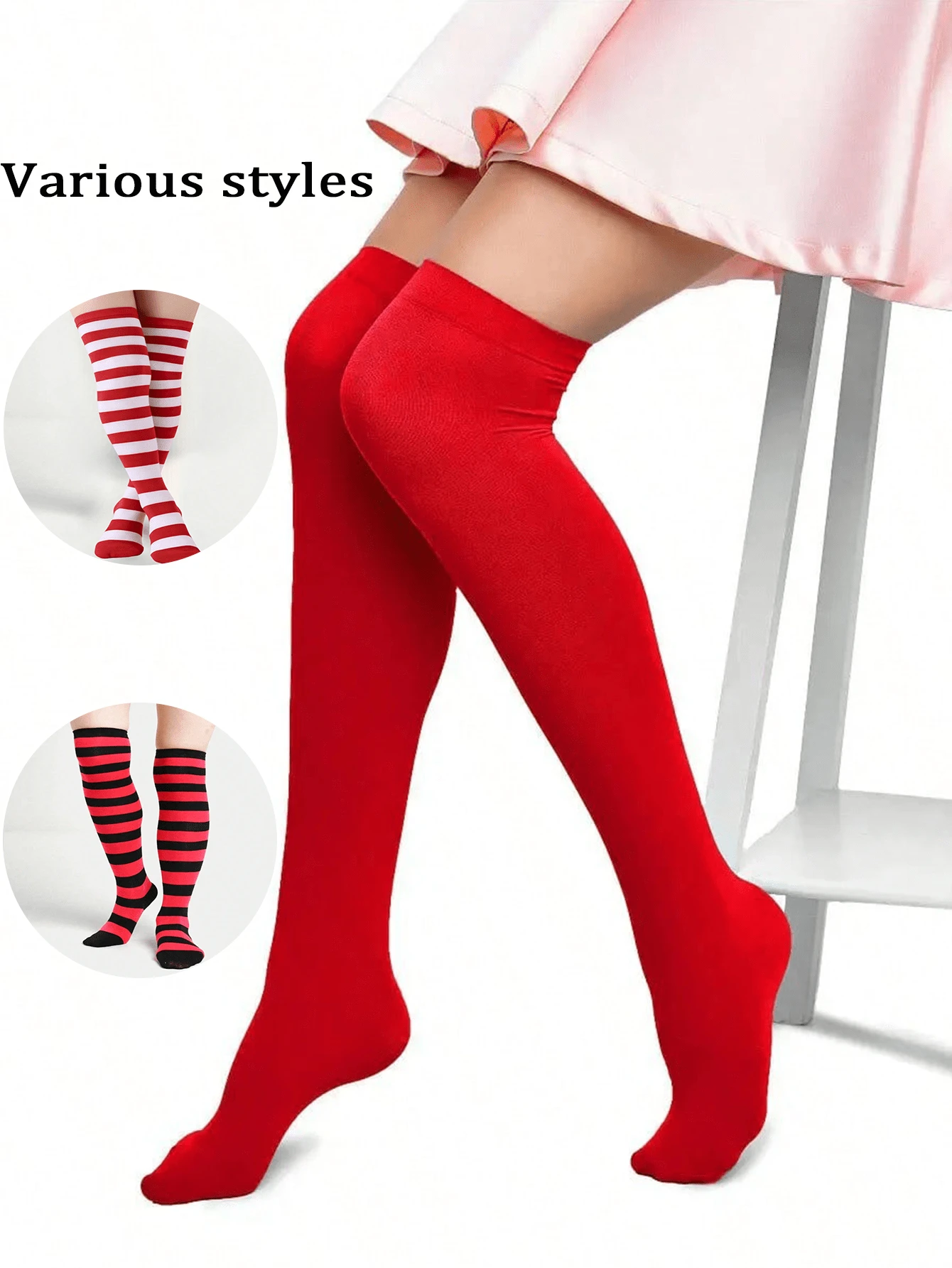 1 Stück 60D Weihnachts-Kniestrümpfe - festlich und doch alltäglich über dem Knie Strümpfe, kuschelig dehnbar in Einheitsgröße