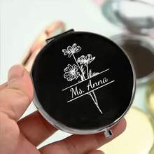 Customized Name Engraved Makeup Mirror, Personalized Gift, Folding Portable Double-Sided High Definition Mirror, Stainless Steel Compact Mirror, Christmas Gift, Bridesmaid, Wedding Gift, Customized Floral Engraved Makeup Mirror, Suitable For Bestie, Girlfriend, Mom, Mother's Day, Birthday, Graduation, Wedding, Anniversary, Practical Gift, Fall Decor - Multicolor - View 57