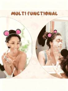 1pc Cute Cartoon Mouse Ear Headband For Women, Soft Headband Suitable For Party And Washing Face, Animal Ear Hair Band, Cosplay Accessory, Great For Halloween, Christmas, New Year Party, "Party C-Position Accessory" Style Photo Prop, Comfortable, Lightweight, Fluffy Pink And Black & White Mouse Ear Hair Clip, Suitable For Birthday Party, Performance And Festivals