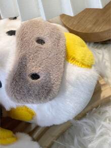 Fashionable Home Animal Cartoon Pattern Plush Winter Slippers, Warm Comfortable Non-Slip Stylish Cozy Cow Slippers, Couples Slippers, Men Slippers - Gold - View 5