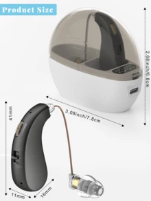 2个可充电助听器，金色、蓝色、黑色，USB充电，最大36V，30mAh电池容量，有线耳机助听器（无无线功能） - 黑色 - 查看 2