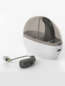 2个可充电助听器，金色、蓝色、黑色，USB充电，最大36V，30mAh电池容量，有线耳机助听器（无无线功能） - 黑色 - 查看 1