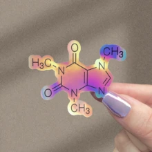 咖啡因分子结构乙烯基贴纸 - 可重复使用，自粘贴纸，适用于笔记本电脑、水瓶、笔记本、咖啡杯、书桌、科学实验室装饰，是化学爱好者、学生和剪贴簿用品的理想之选。 - 彩色 - 查看 13