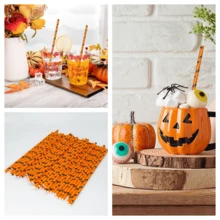 100 قطعة/عبوة قش ورقي بتصميم موضوع هالوين ب- 9 أنماط مختلفة 6*197 مم | قرع، أشباح، خفافيش، هيكل عظمي، تصميم نمط مخيف، مناسب لحفلات هالوين وأعياد الميلاد، ديكور عملي، ديكور أشباح هالوين، قش ورقي إبداعي للعصائر والكوكتيلات