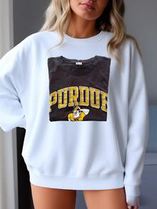 Vintage Sweatshirt | Purdue University College Football Sports Raglan Pullover Top Shirt Graphic Tee Black Yellow 70's | Size M Sweatshirt - 白色 - 查看 2