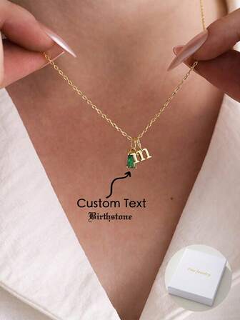 Noble, Elegant, And Simple Rectangular 12 Color Birthstone With English Initials Pendant Stainless Steel Customized Necklace. Customized Letter Necklace Accessories With Birthstone, Versatile Jewelry Accessories For Daily Banquets And Vacations, Perfect As A Creative Surprise Gift For Loved Ones, Friends, And Family