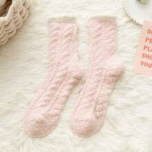 1Pairs Fuzzy Fleece Lined Soft Cozy Plush Slipper Socks, Warm Winter Socks, Christmas Stocking Stuffers Gifts For Women, Autumn - 粉色 - 查看 8