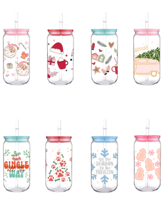 1pc 16 OZ Merry Christmas Snowflake 3D Printed Transfer Plastic Cups With Straw And Lid Pine TreeBPA-Free Ghost UV DTF Print Cups For Coffee Party Candy Cane Personalized Creative Milk Cup Water Bottle For Daily