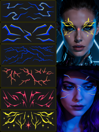 6pcs KPOP Neon Temporary Tattoo Stickers - Face & Eye Corner Makeup Stickers, Purple Lightning Vein Cool Fake Tattoos, Waterproof & Sweatproof Body Decor For Party, Halloween, Performance, Music Festival, Cosplay - Perfect Gift For Family & Friends