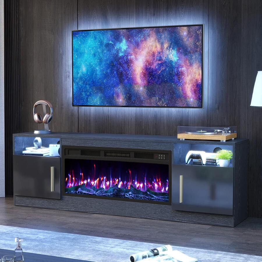 [2 Packages Shipping]Fireplace TV Stand With 36" Electric Fireplace Up To 80" TVs, 70" Entertainment Center, Remote Control,TV Media Console With Storage Cabinets For Living Room,Thanksgiving,Christmas  Gift