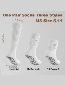 6 Pairs Slouch Pilates Socks For Women Non Slip Grippy Yoga Socks Long Scrunch Crew Socks For Workout Barre - 6 pairs of multiple colors - 查看 7