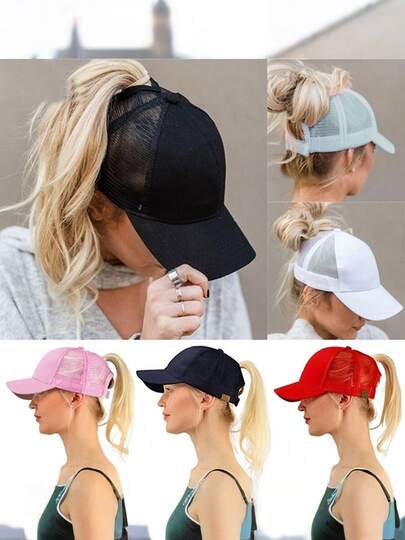 1 szt. oddychająca siateczkowa czapka baseballowa z otworem na kucyk - regulowany pasek zapinany na rzep, lekka i nadająca się do prania ręcznego, idealna do uprawiania sportów na świeżym powietrzu, regulowana czapka baseballowa odpowiednia dla mężczyzn i kobiet.