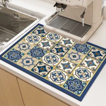 1 pieza Felpudo retro de cocina impermeable con estampado de cuadros, súper absorbente, oculta manchas, base de goma antideslizante, felpudo multiusos para mesa de comedor y cocina, apto para máquina de café, escurridor de platos, mesa de café, con base absorbente y antideslizante, aplicable para cafetera, máquina de espresso, felpudo decorativo - Multicolor - Ver 6