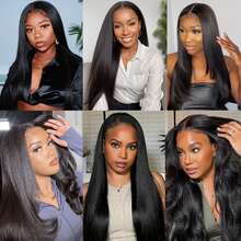 Eulisi 真人发夹式接发，女士专用，隐形自然直发夹式接发，8片双层缝合，1B色，卷发和直发均可使用 - Natural Black - 查看 11