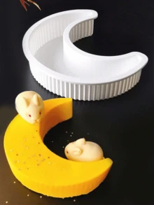 新月形硅胶蛋糕模具，适用于制作海绵蛋糕、玛芬蛋糕、面包、披萨、月饼等，厨房烘焙工具 - 彩色 - 查看 3