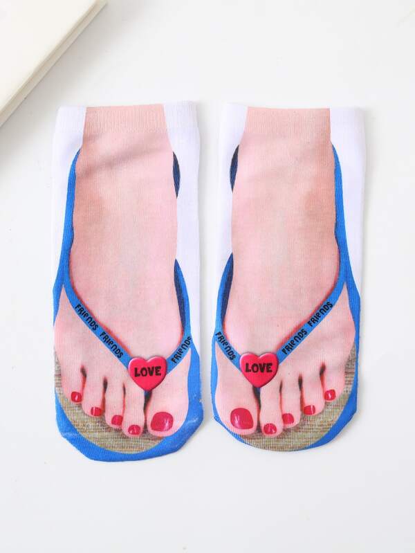 زوج من الجوارب القصيرة للنساء مطبوع عليها طباعة كرتونية ثلاثية الأبعاد مضحكة