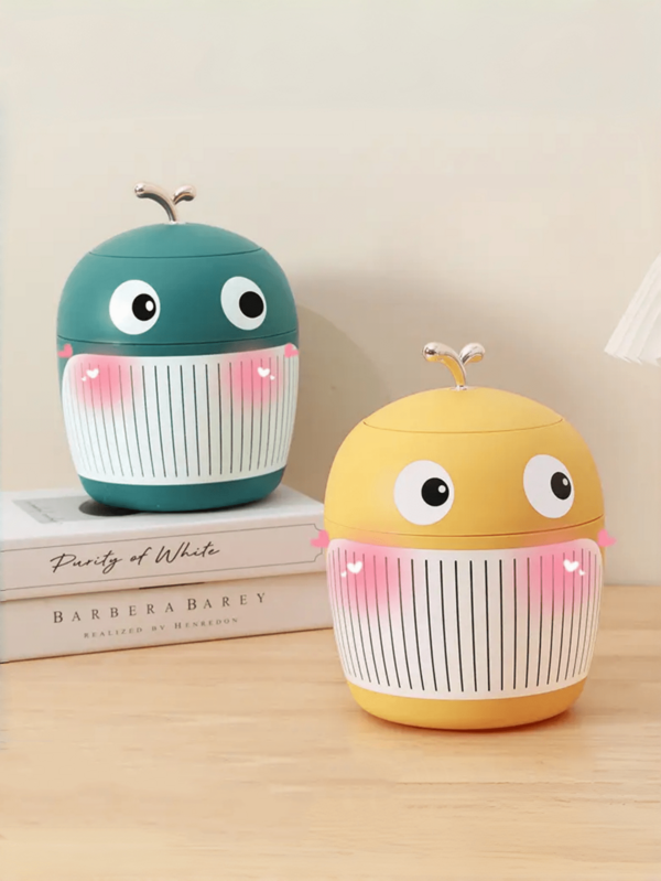 1pc Cute Whale Themed Mini Trash Can With Lid - Luxury Office Desk Storage Box, Small Plastic Garbage Can For Office And Home, Blue And Gray Options, Decorative And Functional, Desktop Trash Can | Playful Aesthetics | Compact Design, Office Desk Mini Trash Can
