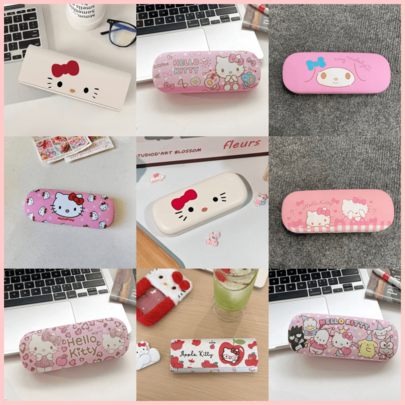 Sanrio Hello Kitty Letter Print Eyeglass Case | Unique 3D Desktop Multifunctional Eyeglass Clip Leather Storage Box | Cartoon Retro Acrylic Storage Rack Vanity Nightstand Sunglasses Holder | Girly Best Friend Gift