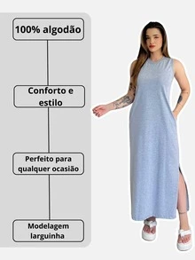 Vestido Longo Básico Casual Elegante Fenda Lateral Bolso Algodão Premium - Marrom Escuro - Visão 9