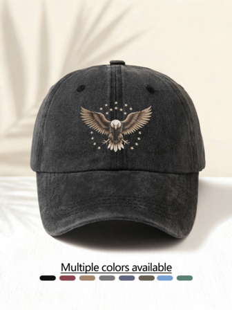 1顶水洗棒球帽，印有“鹰星”图案，时尚休闲百搭，高品质装饰配饰，四季皆宜，男女皆宜的必备时尚单品