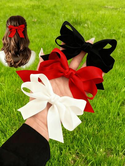 1/3 piezas Pasadores de pelo con lazo grande, pasadores de pelo con lazo de cola larga y suave, pasadores de pelo de metal vintage, estilo campus, adecuado para la temporada de regreso a la escuela, lazo negro, lazo rojo burdeos, lazo blanco, accesorios de pelo elegantes para uso diario, gran regalo para niñas, pinzas para el cabello, pasadores de pelo, barrettes