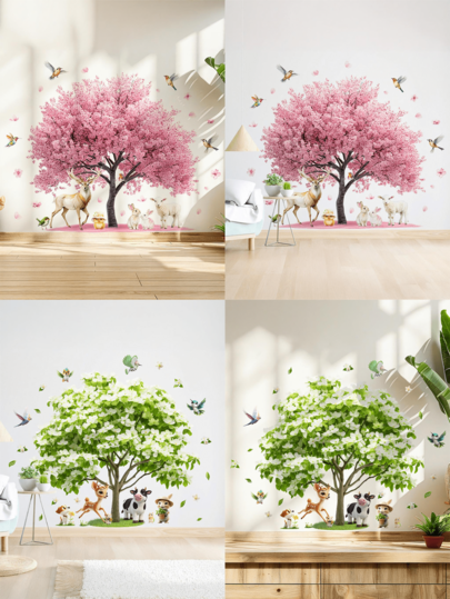 1 pieza Pegatina de pared con diseño de pájaro, flor, árbol, vaca, animal, ciervo para decoración del hogar, sala de estar, dormitorio, habitación infantil, puerta, fondo de TV y sofá