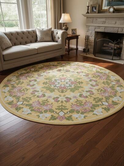 1pc Yellow Floral Living Room Floor Mat, Bedroom Decor, Home Casual Carpet, Decorative Rug, Bedroom Decor, Small Rug, Carpet, Home Decor, Living Room Carpet, Living Room Small Rug, Bedroom Carpet, Living Room Home Decor, Outdoor Rug, Plush Carpet, Fuzzy Carpet, Autumn/Winter Carpet, Thick/Fluffy, Washable Carpet