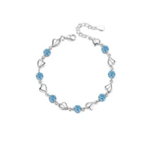 925 Sterling Silver Cubic Zirconia Heart Bracelet, Suitable For Daily Wear And Gift Giving - Blue - View 7