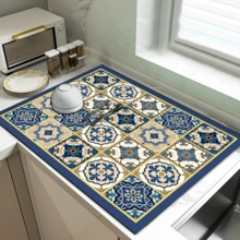 1 pieza Felpudo retro de cocina impermeable con estampado de cuadros, súper absorbente, oculta manchas, base de goma antideslizante, felpudo multiusos para mesa de comedor y cocina, apto para máquina de café, escurridor de platos, mesa de café, con base absorbente y antideslizante, aplicable para cafetera, máquina de espresso, felpudo decorativo - Multicolor - Ver 3