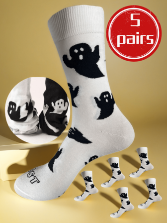 2/5 Pairs Men's Multicolor Mid-Calf Socks, Halloween Graphic Design, Knitted Soft Sports Crew Socks, New Comfortable Fashion Casual Running Crew Socks, Stylish Crew Socks, Unisex, High Elasticity Breathable Crew Socks, Suitable For Men & Women Daily Wear, Sports, Autumn/Winter, Gift