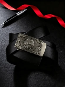 1 pieza Cinturón de cuero clásico con relieve para hombres, adecuado para trajes, vaqueros, ropa casual, gran idea de regalo - Multicolor - Ver 2