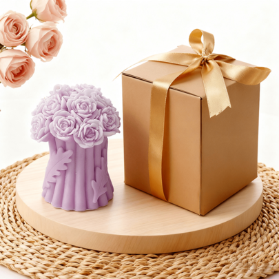 1pc New Wedding Rose Column Candle- Ideal For Home Decor & Valentine'S Day Wedding Gift, 3D Rose Bouquet.