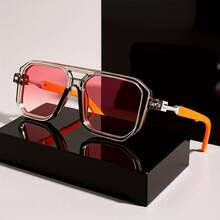 Fashion Oversized Square Sunglasses Unisex - Protection, Retro Tortoiseshell Arm Green Tone Brown Frame - Unisex Large Square Sunglasses With Case And Cloth - Beach, Travel And Daily Wear Accessories, Men's Eyeglass Frames, Men's Sunshade Glasses, Outdoor Goggles,  Sunglasses, High-Quality Lenses, Protective Glasses, Men's Accessories - 豆花色的 - 查看 9