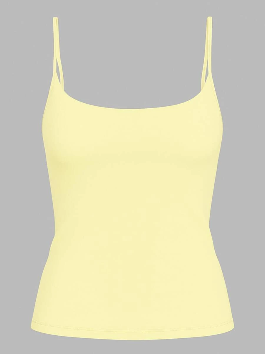 Tank Top With Thin Straps, Blouse With Double Lining In The Bust, Spandex, Elegant Blogger Style, Party, Casual, Sensual - Màu vàng - Xem 1