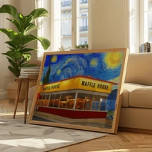 1 pièce Affiche murale vintage, Impression sur canevas du ciel étoilé coloré et de la Waffle House - Art mural vibrant de style Vincent Van Gogh, Art amusant, avec ou sans cadre, décoration de chambre, décoration de maison, décoration de dortoir universitaire, cadeaux pour la décoration murale dans l'hôtel, la maison, le salon, la chambre, la salle de bain et le bureau