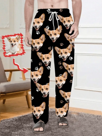 Pantalones de pijama personalizados para hombres, pantalones de ropa de dormir cómodos adecuados para la fiesta de pijamas de Navidad, pantalones de pijama personalizados con foto de rostro, disponibles en tallas S-2XL, otoño/invierno