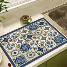 1 pieza Felpudo retro de cocina impermeable con estampado de cuadros, súper absorbente, oculta manchas, base de goma antideslizante, felpudo multiusos para mesa de comedor y cocina, apto para máquina de café, escurridor de platos, mesa de café, con base absorbente y antideslizante, aplicable para cafetera, máquina de espresso, felpudo decorativo - Multicolor - Ver 10