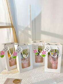 手工编织仿真毛线花束，布艺针织仿真花，含纸质花瓶，5朵钩编毛线花，适合作为礼物送给妈妈、朋友，也适合周年纪念、情人节、生日、家居装饰、毕业典礼、仿真植物、节日礼物/送给家人的最佳礼物。 - 彩色 - 查看 11