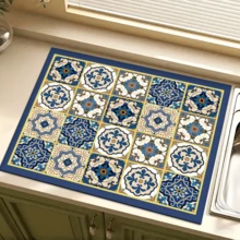1 pieza Felpudo retro de cocina impermeable con estampado de cuadros, súper absorbente, oculta manchas, base de goma antideslizante, felpudo multiusos para mesa de comedor y cocina, apto para máquina de café, escurridor de platos, mesa de café, con base absorbente y antideslizante, aplicable para cafetera, máquina de espresso, felpudo decorativo - Multicolor - Ver 14