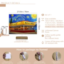 1 pièce Affiche murale vintage, Impression sur canevas du ciel étoilé coloré et de la Waffle House - Art mural vibrant de style Vincent Van Gogh, Art amusant, avec ou sans cadre, décoration de chambre, décoration de maison, décoration de dortoir universitaire, cadeaux pour la décoration murale dans l'hôtel, la maison, le salon, la chambre, la salle de bain et le bureau