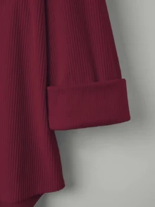 Women's Casual Simple Letter Patch Pocket Front Button Shirt Blouse, Suitable For Spring, Autumn, Winter - Burgundy - View 4