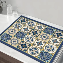 1 pieza Felpudo retro de cocina impermeable con estampado de cuadros, súper absorbente, oculta manchas, base de goma antideslizante, felpudo multiusos para mesa de comedor y cocina, apto para máquina de café, escurridor de platos, mesa de café, con base absorbente y antideslizante, aplicable para cafetera, máquina de espresso, felpudo decorativo - Multicolor - Ver 4