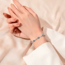 925 Sterling Silver Cubic Zirconia Heart Bracelet, Suitable For Daily Wear And Gift Giving - Blue - View 8