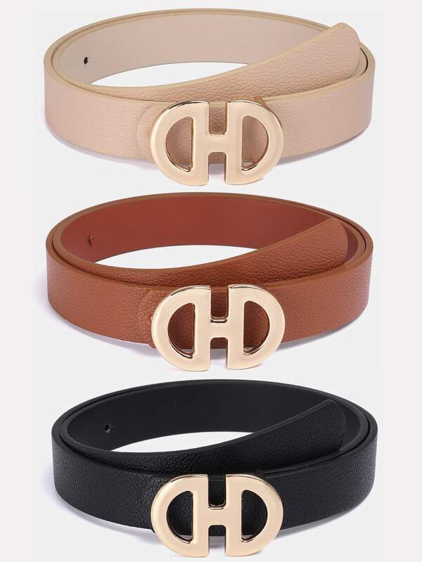 1pc Solid Color Casual PU (Polyurethane) Decorative Belt For Women, Suitable For Daily Use With Double D-Ring Buckle