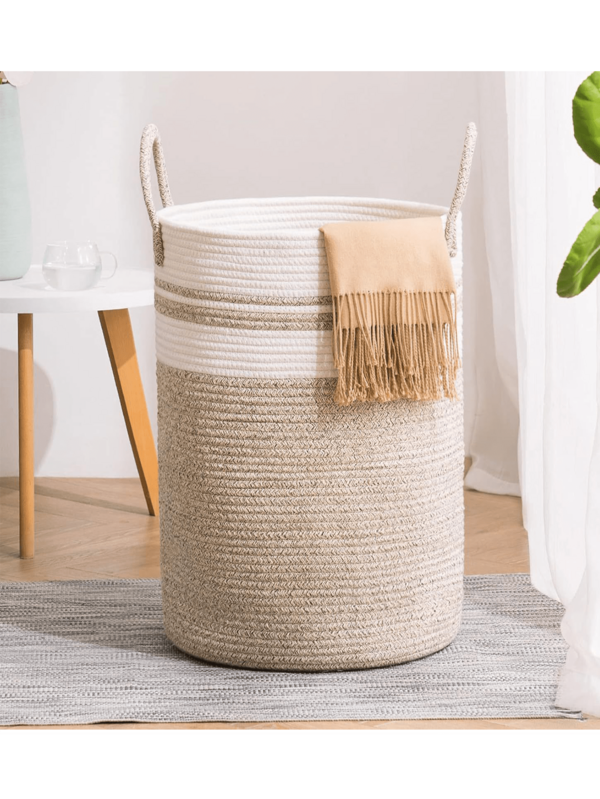 1pc Large Capacity Nordic Style Linen Laundry Basket - Foldable, Thick Fabric Storage Basket For Toys And Clothes, Modern Home Organization