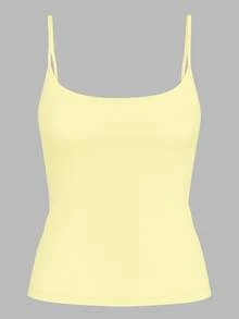Tank Top With Thin Straps, Blouse With Double Lining In The Bust, Spandex, Elegant Blogger Style, Party, Casual, Sensual - Màu vàng - Xem 3