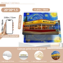 1 pièce Affiche murale vintage, Impression sur canevas du ciel étoilé coloré et de la Waffle House - Art mural vibrant de style Vincent Van Gogh, Art amusant, avec ou sans cadre, décoration de chambre, décoration de maison, décoration de dortoir universitaire, cadeaux pour la décoration murale dans l'hôtel, la maison, le salon, la chambre, la salle de bain et le bureau