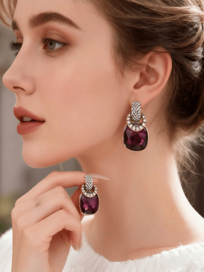 1 Pair Elegant Geometric Rhinestone Earrings For Women, Fashionable Versatile Luxurious Gold Tone Jewelry, Suitable For Formal Occasions, Parties, Dates, Valentine's Day Gift