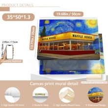 1 pièce Affiche murale vintage, Impression sur canevas du ciel étoilé coloré et de la Waffle House - Art mural vibrant de style Vincent Van Gogh, Art amusant, avec ou sans cadre, décoration de chambre, décoration de maison, décoration de dortoir universitaire, cadeaux pour la décoration murale dans l'hôtel, la maison, le salon, la chambre, la salle de bain et le bureau