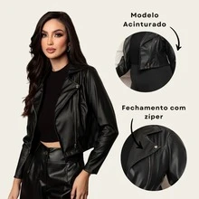 Plus Size Women's Leather/Synthetic Leather Jacket - Black - View 6